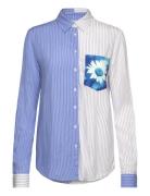 Flower Pocket Tops Shirts Long-sleeved Blue Desigual