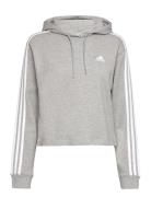 Essentials 3-Stripes French Terry Crop Hoodie Sport Sweatshirts & Hoodies Hoodies Grey Adidas Sportswear