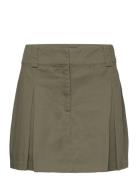 Pleated Mini-Skirt Kort Nederdel Khaki Green Mango