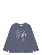 Printed Long Sleeve T-Shirt Tops T-shirts Long-sleeved T-Skjorte Blue Mango