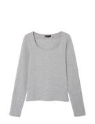 Nlfnove Ls Deep O-Neck Short Top Tops T-shirts Long-sleeved T-Skjorte Grey LMTD