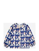 Fairy Dog All Over Ranglan Sleeve Woven Blouse Tops Shirts Long-sleeved Shirts Blue Bobo Choses