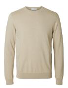 Slhberg Crew Neck B Tops Knitwear Round Necks Beige Selected Homme