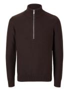 Slhaxel Ls Knit Half Zip Tops Knitwear Half Zip Jumpers Brown Selected Homme