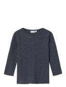 Nmmwang Wool Needle Ls Top Solid Noos Tops T-shirts Long-sleeved T-Skjorte Navy Name It