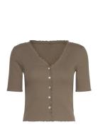 Onllaila S/S Button Top Jrs Tops Crop Tops Short-sleeved Crop Tops Brown ONLY