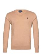 Slim Fit Textured Cotton Sweater Tops Knitwear V-necks Beige Polo Ralph Lauren