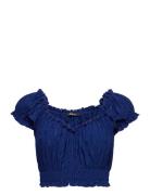 Ruby Top Tops Crop Tops Short-sleeved Crop Tops Blue Gina Tricot