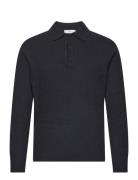 Ribbed Knit Polo Shirt Tops Knitwear Long Sleeve Knitted Polos Navy Mango