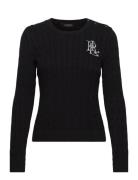 Button-Trim Cable-Knit Cotton Sweater Designers Knitwear Jumpers Black Lauren Ralph Lauren