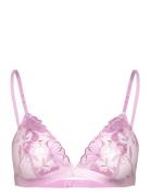 Volage - Embroidered Wireless Triangle Bra Lingerie Bras & Tops Soft Bras Non Wired Bras Pink Etam