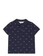 Printed Cotton Polo Shirt Tops T-shirts Polo Shirts Short-sleeved Polo Shirts Navy Mango