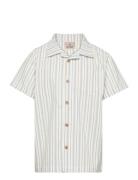 Shirt Ss Woven Stripe Tops Shirts Short-sleeved Shirts Green Huttelihut