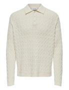 Onsleonard Life Reg 7 Polo Knit Cs Tops Knitwear Long Sleeve Knitted Polos Cream ONLY & SONS