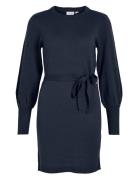 Viava L/S Belt Short Knit Dress Knælang Kjole Navy Vila