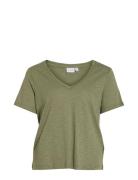 Vinova V-Neck S/S Top-Noos Tops T-shirts & Tops Short-sleeved Khaki Green Vila