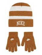 Nike Chunky Stripe Beanie And Gloves Set Accessories Headwear Hats Beanie Beige Nike