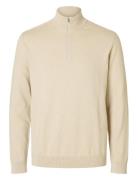 Slhberg Half Zip Cardigan Noos Tops Knitwear Half Zip Jumpers Beige Selected Homme