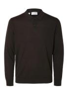 Slhtray Ls Knit Merino Polo Noos Tops Knitwear Long Sleeve Knitted Polos Brown Selected Homme