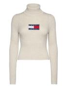 Tjw Melange Trtlnck Flag Sweater Tops Knitwear Turtleneck Cream Tommy Jeans