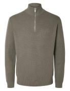 Slhdane Ls Knit Structure Half Zip Noos Tops Knitwear Half Zip Jumpers Grey Selected Homme