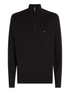 Essential Cotton Zip Mock Tops Knitwear Half Zip Jumpers Black Tommy Hilfiger