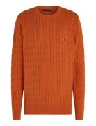 Classic Cotton Cable Crew Neck Tops Knitwear Round Necks Orange Tommy Hilfiger