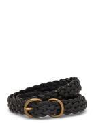 Braided Vachetta Leather Skinny Belt Bælte Black Polo Ralph Lauren