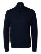 Slhtray Ls Knit Merino Half Zip Noos Tops Knitwear Half Zip Jumpers Navy Selected Homme