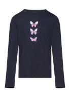 Printed Longsleeve Tops T-shirts Long-sleeved T-Skjorte Navy Tom Tailor