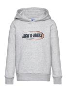 Jcoray Branding Sweat Hood Fst Jnr Tops Sweatshirts & Hoodies Hoodies Grey Jack & J S