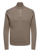 Onsphil Reg 12 Struc Half Zip Knit Noos Tops Knitwear Half Zip Jumpers Beige ONLY & SONS