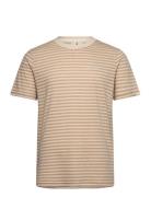 Akrod S/S Cot/Linen Stripe Tee Tops T-Kortærmet Skjorte Beige Anerkjendt