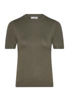 Short-Sleeved Fine-Knit Sweater Tops Knitwear Jumpers Khaki Green Mango