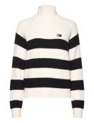 Tjw Stripe Mocknck Badge Sweater Tops Knitwear Jumpers White Tommy Jeans