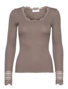 Rwbenita Ls O-Neck Lace T-Shirt Tops T-shirts & Tops Long-sleeved Grey Rosemunde