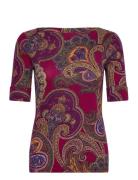 Paisley Cotton Boatneck Tee Tops T-shirts & Tops Short-sleeved Burgundy Lauren Ralph Lauren