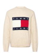 Tjm Reg Melange Flag Sweater Tops Knitwear Round Necks Cream Tommy Jeans