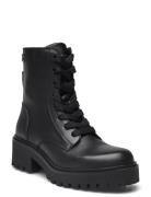 Chic Mid Heel Leather Lace-Up Shoes Boots Ankle Boots Laced Boots Black Tommy Hilfiger