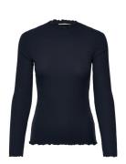 Rib T-Shirt With Frill Tops T-shirts & Tops Long-sleeved Navy Tom Tailor