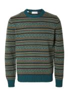 Slhfade Ls Knit Fairisle Crew Neck Tops Knitwear Round Necks Green Selected Homme