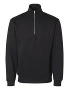 Slhemanuel Soft Zip High Neck Sweat Noos Tops Sweatshirts & Hoodies Sweatshirts Black Selected Homme