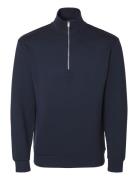 Slhemanuel Soft Zip High Neck Sweat Noos Tops Sweatshirts & Hoodies Sweatshirts Navy Selected Homme