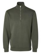 Slhemanuel Soft Zip High Neck Sweat Noos Tops Sweatshirts & Hoodies Sweatshirts Khaki Green Selected Homme