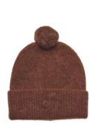 Ck Embroidery Airy Pompom Beanie Accessories Headwear Beanies Brown Calvin Klein