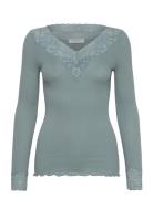 Organic T-Shirt W/ Lace Tops T-shirts & Tops Long-sleeved Blue Rosemunde