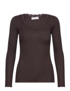 Rwbabette Ls U-Neck Lace T-Shirt Tops T-shirts & Tops Long-sleeved Brown Rosemunde