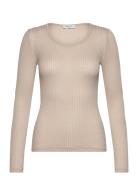 Belize Long Sleeve Pointelle T-Shir Tops T-shirts & Tops Long-sleeved Beige Rosemunde