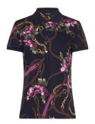 Print Stretch Piqué Polo Shirt Tops T-shirts & Tops Polos Black Lauren Ralph Lauren