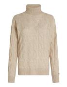 Soft Wool Cable Roll-Nk Sweater Tops Knitwear Turtleneck Cream Tommy Hilfiger